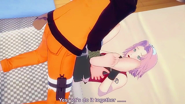 Naruto slides his cock into Sakura's tight ninja pussy