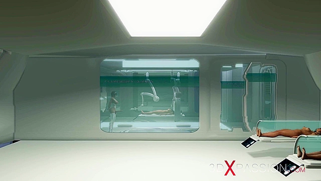 3d sexy dickgirl android fucks hard a young hottie in sci-fi med bay