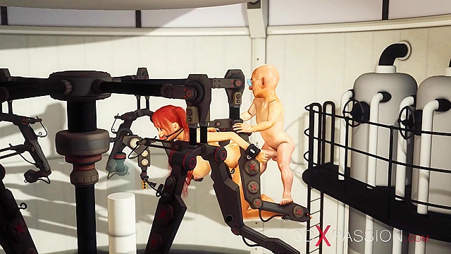 Gagged redhead girl in cuffs gets fucked hard by a midget man