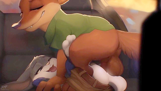 Bunny and fox from zootopia fuck in a hot car