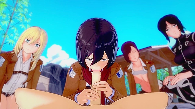Attack on Titan babes in reverse gangbang 3d porn orgy