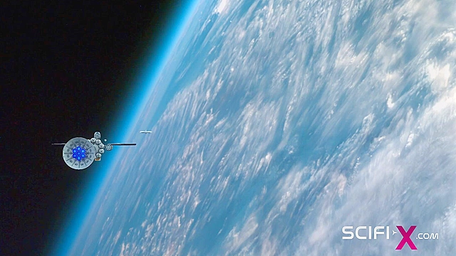 Cyber angel dickgirl fucks a sexy blonde in the space station