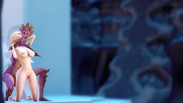 Bald head slave girl fucked by alien Hell dickgirl on the exoplanet