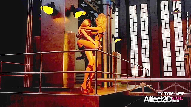 Latex futanari babes having fun and fucking in a factory