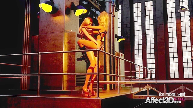 Latex futanari babes having fun and fucking in a factory