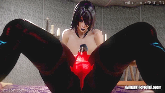 Dick girl brunette and futanari devil in 3d throat fucking