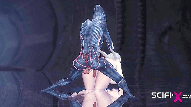 A sexy hottie gets fucked by a female futa alien in a cave on an exoplanet