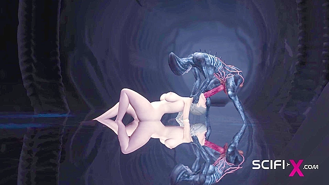 A sexy hottie gets fucked by a female futa alien in a cave on an exoplanet