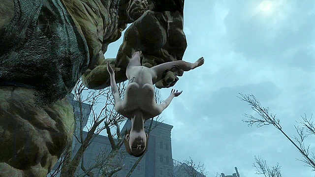 Fallout 4 Behemoth fingering Elie's asshole in public