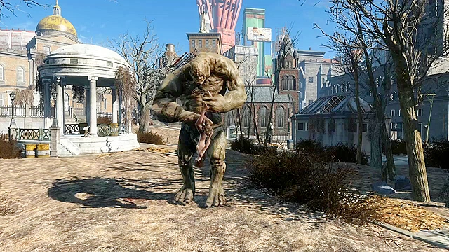 Fallout 4 Behemoth fingering Elie's asshole in public