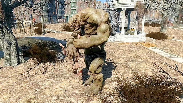 Fallout 4 Behemoth fingering Elie's asshole in public