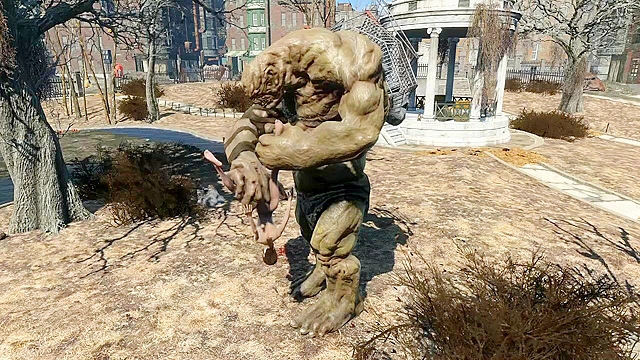 Fallout 4 Behemoth fingering Elie's asshole in public