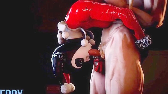 Classic Harley Quinn bobbing on his knob during oral sex