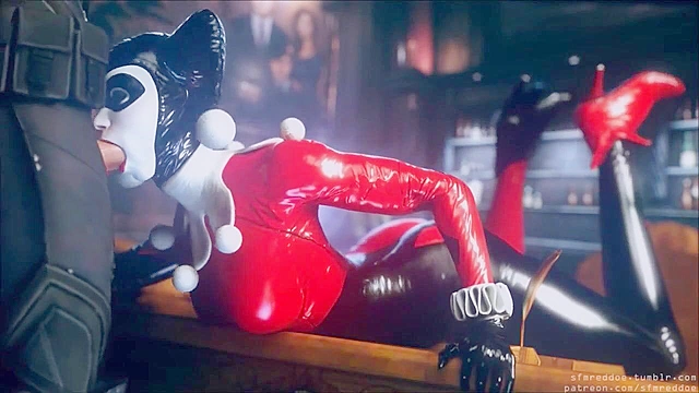 Classic Harley Quinn bobbing on his knob during oral sex