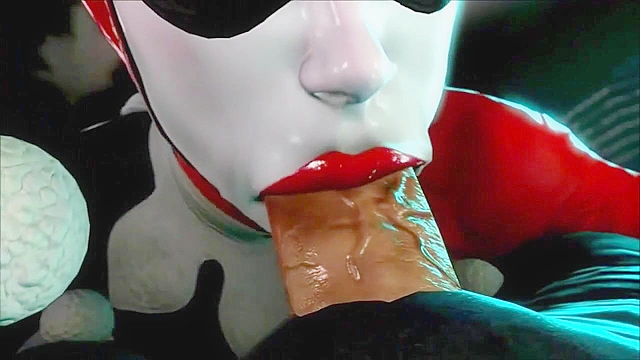 Classic Harley Quinn bobbing on his knob during oral sex