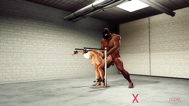 Huge titty ebony girl hard fucked in slave dungeon by BBC