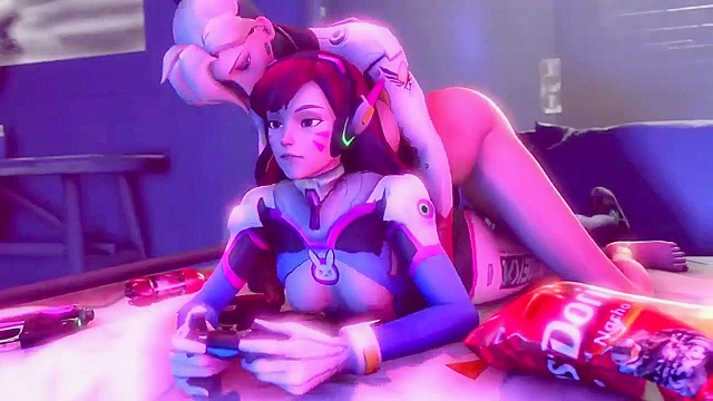 Overwatch futa game night with DVA and Mercy