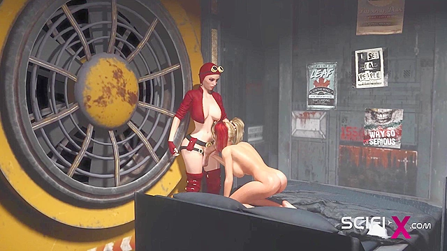 3d dickgirl fucks a sexy horny girl in the sci-fi living bedroom