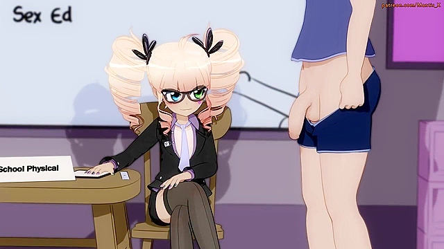 Cute teen fucks a big dick in the classroom while live streaming