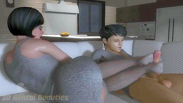 Dirty mature 3d animated teacher gives a footjob with her high heels to student she is tutoring