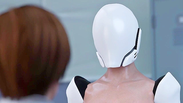 Busty futanari robot hard fucks scientist and fills her pussy