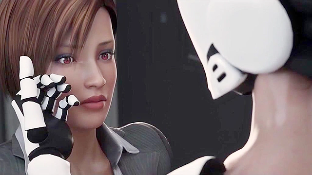 Busty futanari robot hard fucks scientist and fills her pussy