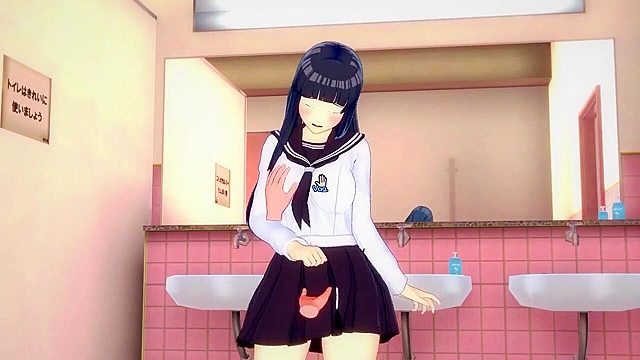 Naruto fucks Hinata's tight pussy for the first time in the bathroom