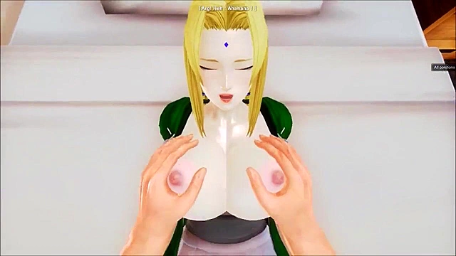 Grandma Tsunade works a cock with her big tits then lays back for a deep fuck