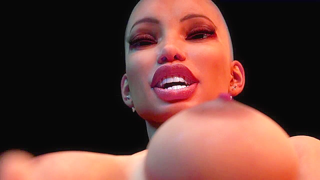 Latex clad futanari girl mercilessly face fucks a busty redheaded milf