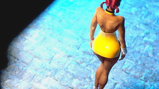 Latex clad futanari girl mercilessly face fucks a busty redheaded milf