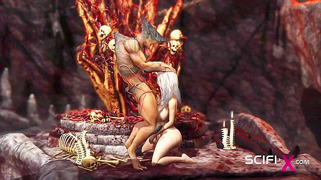 3D porn alien fucks hard a sexy blonde in her ass in the fire cave