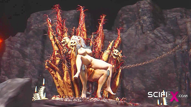 3D porn alien fucks hard a sexy blonde in her ass in the fire cave