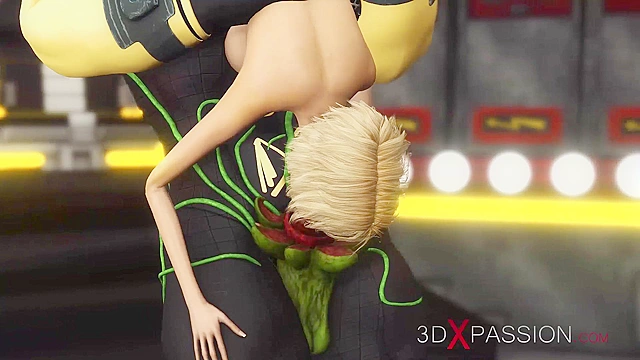 Horny young 3d blonde fucked hard by sci-fi alien anubis in her asshole