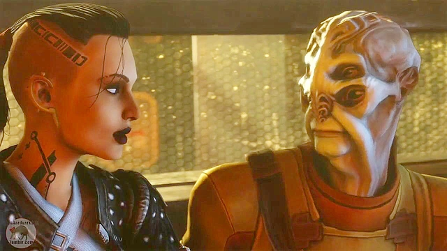 Blue Star 2 - Space girl with big tits deepthroats and gags on a freaky alien with 4 eyes