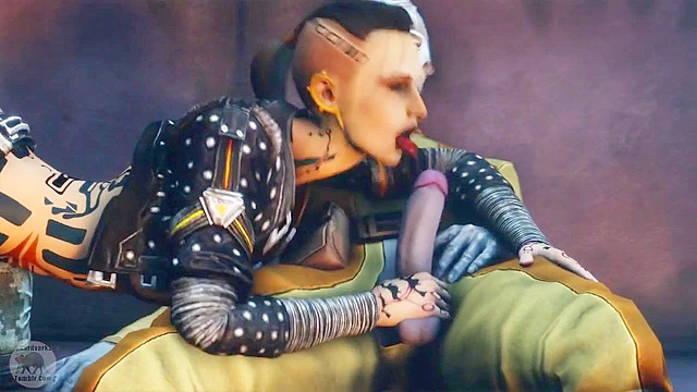 Blue Star 2 - Space girl with big tits deepthroats and gags on a freaky alien with 4 eyes