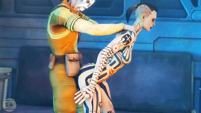 Blue Star 2 - Space girl with big tits deepthroats and gags on a freaky alien with 4 eyes