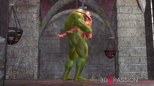 Young 3d ebony anal sex slave gets fucked by big green monster with throbbing dick