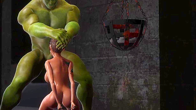 Young 3d ebony anal sex slave gets fucked by big green monster with throbbing dick