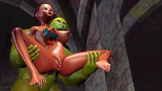 Young 3d ebony anal sex slave gets fucked by big green monster with throbbing dick