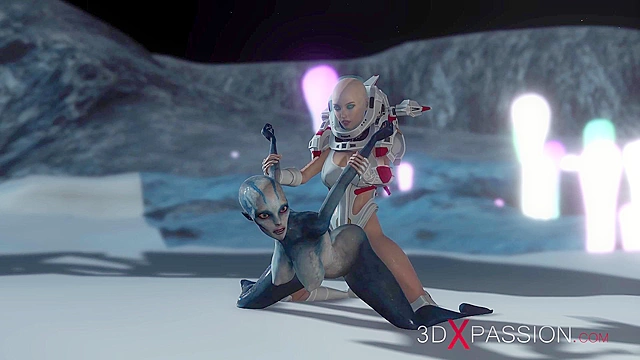 Hot sex on the exoplanet - An alien gets fucked by a spacewoman with strapon