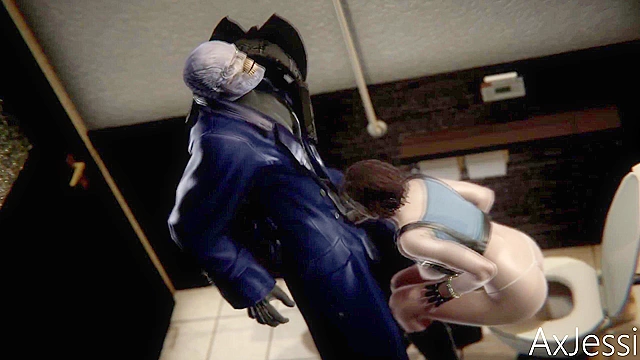 Jill Valentine gets rough anal fuck by Nemesis in bathroom