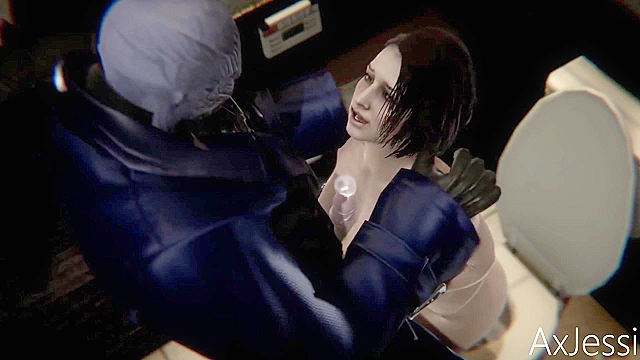 Jill Valentine gets rough anal fuck by Nemesis in bathroom
