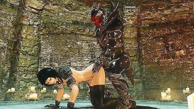 Muscular demon fucks the ass of a skyrim witch babe with his black cock