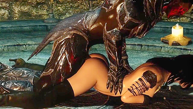 Muscular demon fucks the ass of a skyrim witch babe with his black cock