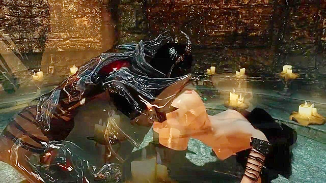 Muscular demon fucks the ass of a skyrim witch babe with his black cock