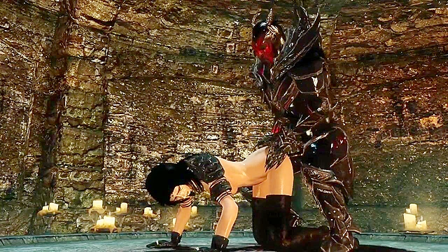 Muscular demon fucks the ass of a skyrim witch babe with his black cock