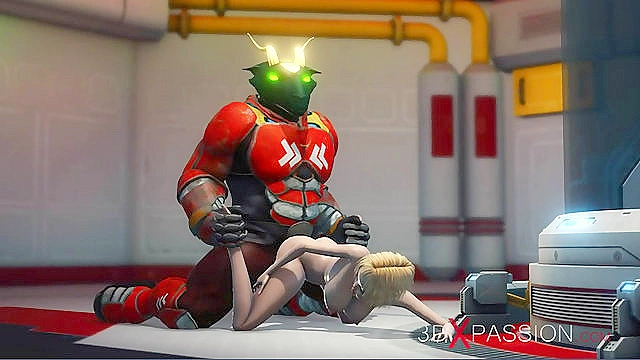 Alien monster fucks hard a young curvy blonde in her asshole with big cock