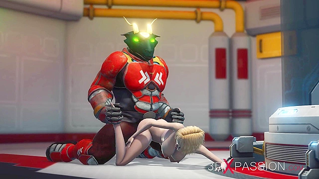 Alien monster fucks hard a young curvy blonde in her asshole with big cock