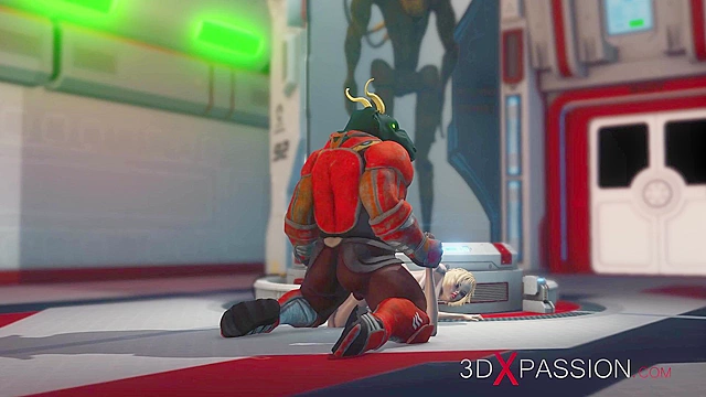 Alien monster fucks hard a young curvy blonde in her asshole with big cock