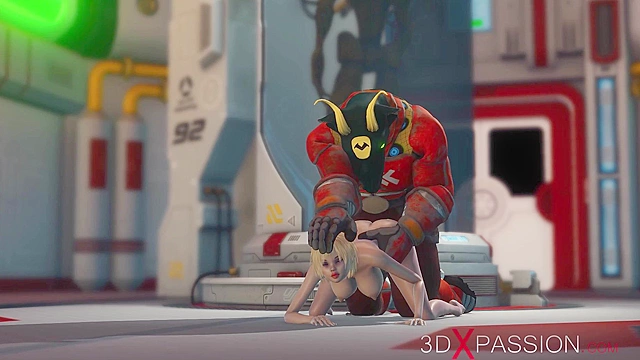 Alien monster fucks hard a young curvy blonde in her asshole with big cock